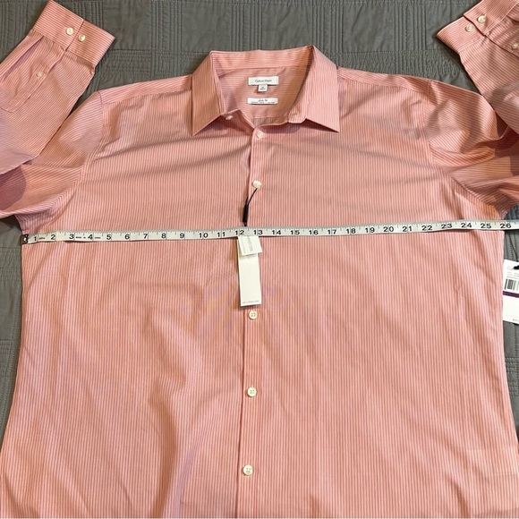 NEW Calvin Klein Mens XXL Slim Fit Button Up Shirt Infinite Cool Pink Striped - Picture 10 of 11